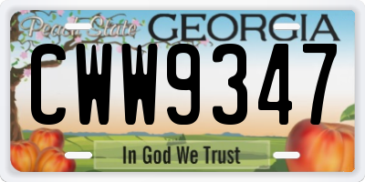 GA license plate CWW9347