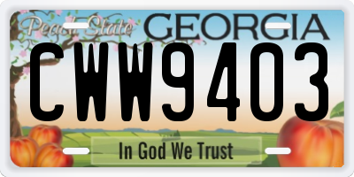 GA license plate CWW9403
