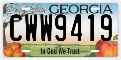 GA license plate CWW9419