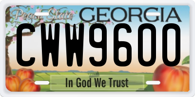 GA license plate CWW9600