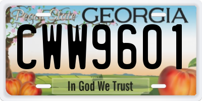 GA license plate CWW9601