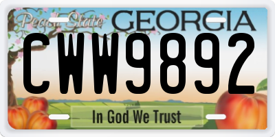 GA license plate CWW9892
