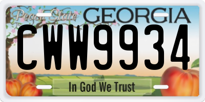 GA license plate CWW9934