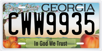 GA license plate CWW9935