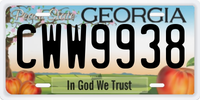 GA license plate CWW9938