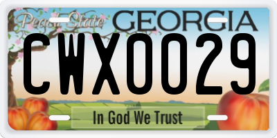 GA license plate CWX0029