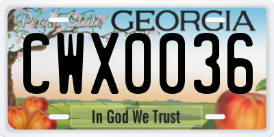 GA license plate CWX0036