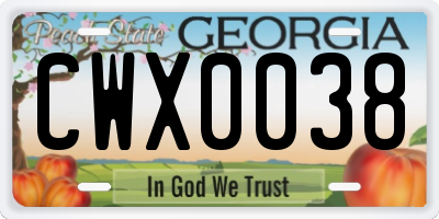 GA license plate CWX0038