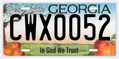 GA license plate CWX0052