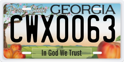 GA license plate CWX0063