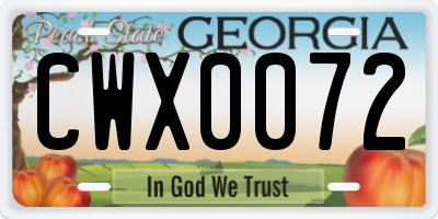 GA license plate CWX0072