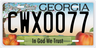 GA license plate CWX0077