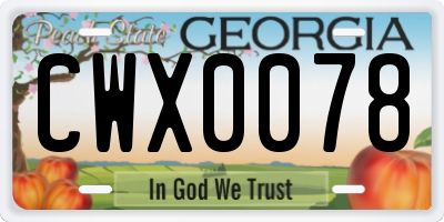 GA license plate CWX0078