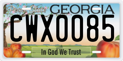 GA license plate CWX0085