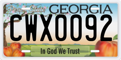 GA license plate CWX0092