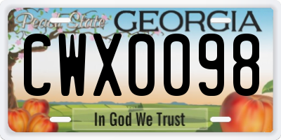 GA license plate CWX0098