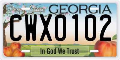 GA license plate CWX0102