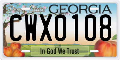 GA license plate CWX0108