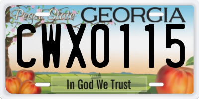 GA license plate CWX0115
