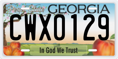 GA license plate CWX0129