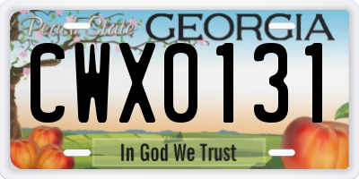 GA license plate CWX0131