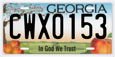 GA license plate CWX0153