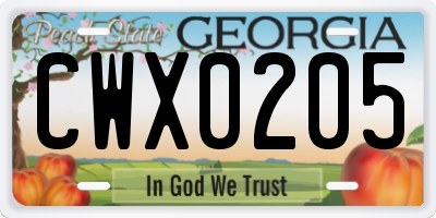 GA license plate CWX0205