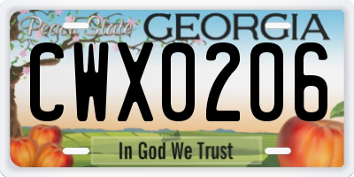GA license plate CWX0206