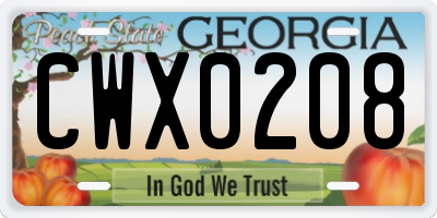 GA license plate CWX0208