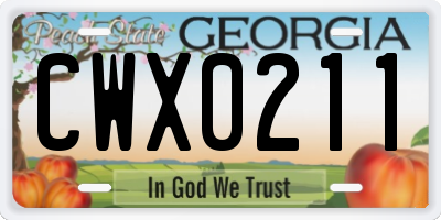 GA license plate CWX0211
