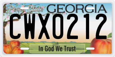 GA license plate CWX0212