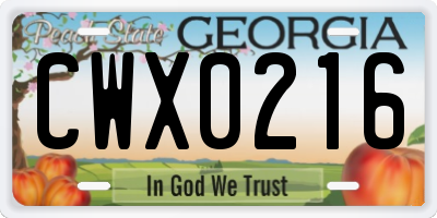 GA license plate CWX0216