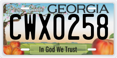 GA license plate CWX0258