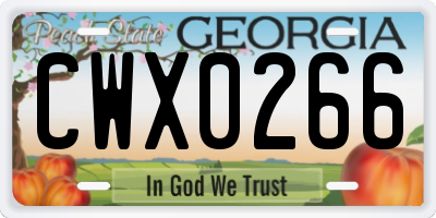 GA license plate CWX0266