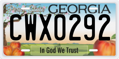 GA license plate CWX0292