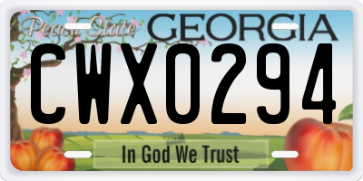 GA license plate CWX0294