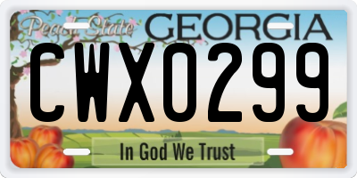 GA license plate CWX0299