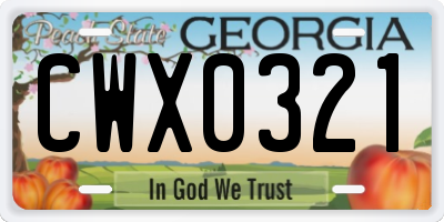 GA license plate CWX0321