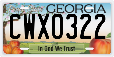 GA license plate CWX0322