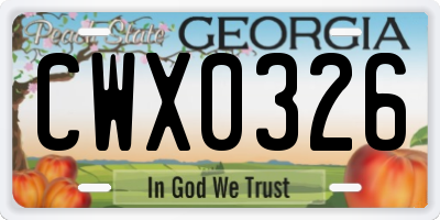 GA license plate CWX0326
