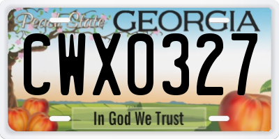 GA license plate CWX0327