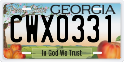 GA license plate CWX0331