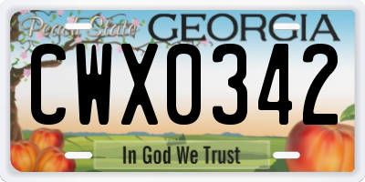 GA license plate CWX0342