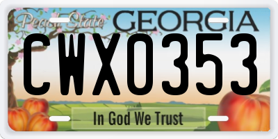 GA license plate CWX0353