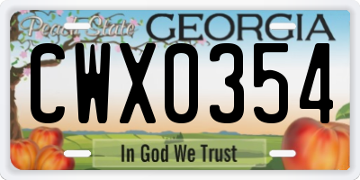GA license plate CWX0354