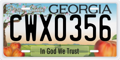 GA license plate CWX0356