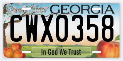 GA license plate CWX0358
