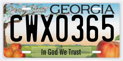 GA license plate CWX0365