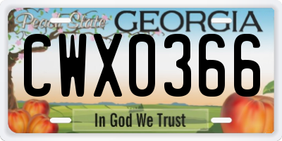GA license plate CWX0366