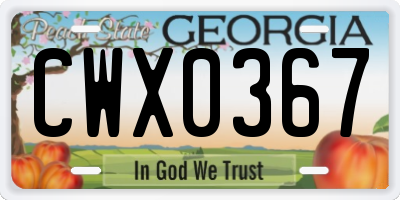 GA license plate CWX0367
